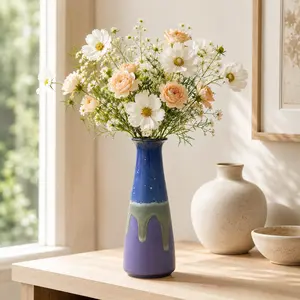 Purple Blue Glazed Ceramic Bud Vase, Small Flower Vase for Home Decor, Table Centerpiece, Shelf Decor, Room Decoration