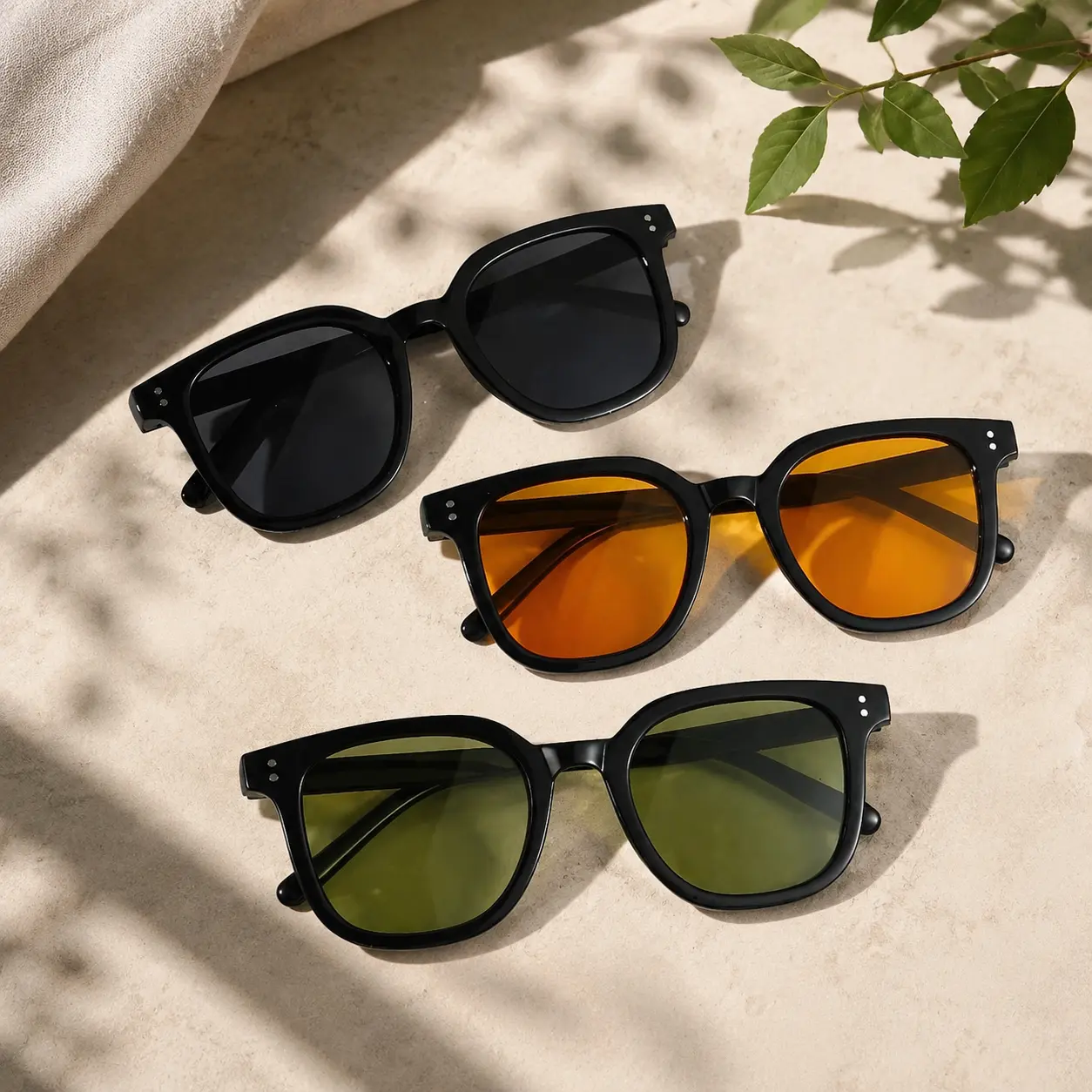 3pcs Square Frame Sunglasses for Women Men, Classic Retro Orange Tinted Lens UV400 Protection Fashion Shades Trendy Casual Eyewear