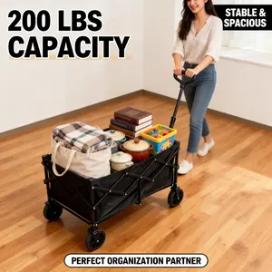 3-in-1 folding station wagon with universal wheels | Foldable design, adjustable handle, suitable for home use, suitable for beach, picnic, grocery shopping, Collapsible Foldable Wagon