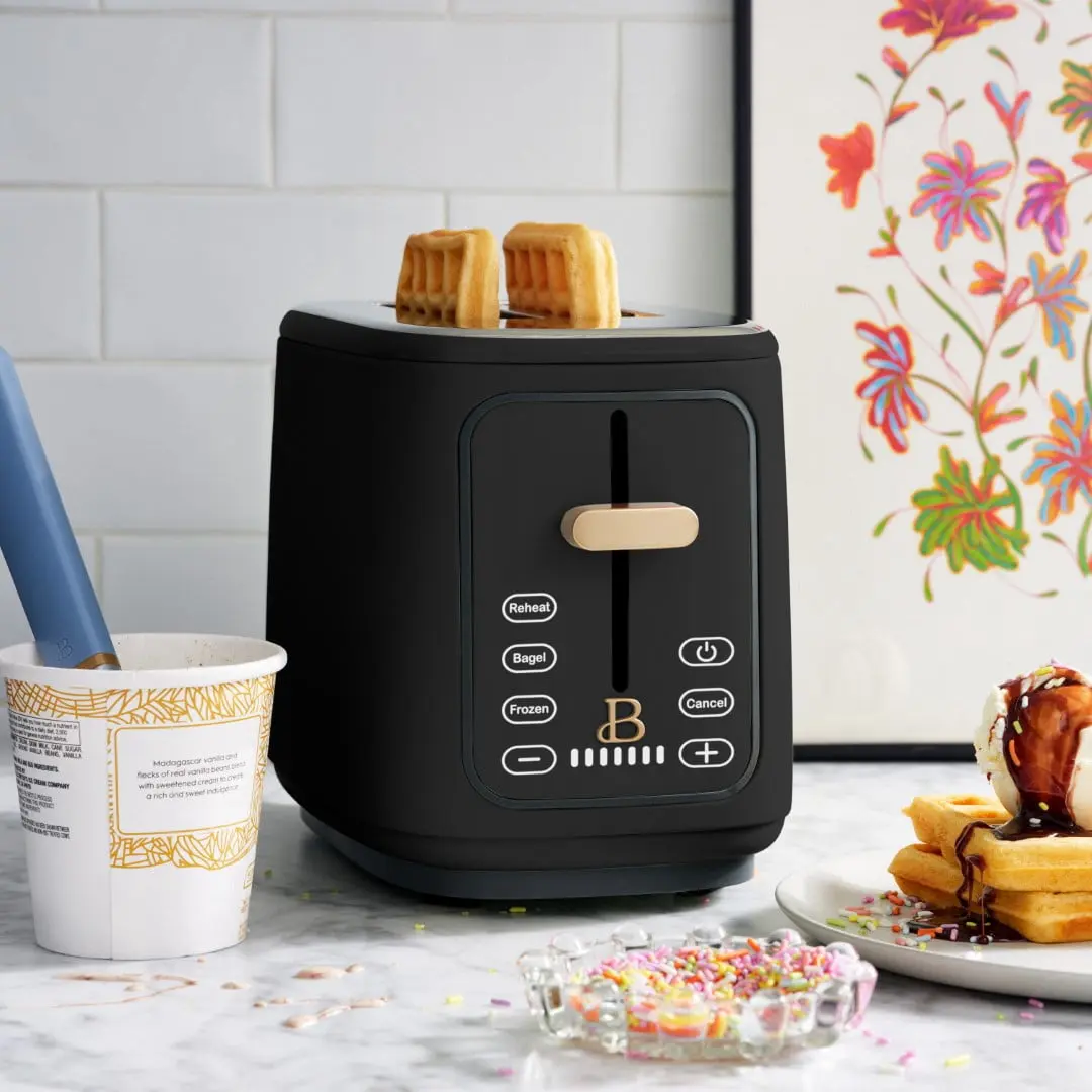 Drew Barrymore 2-Slice Black Sesame Toaster - 900W, Touch-Activated Display, Bagel Mode, Household Kitchen Appliance, 900 Watts
