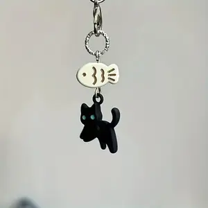 1pc Black Cat & Goldfish Acrylic Keychain – Cute Animal Charm for Bags, Phones & Cameras – Unique Gift Accessory
