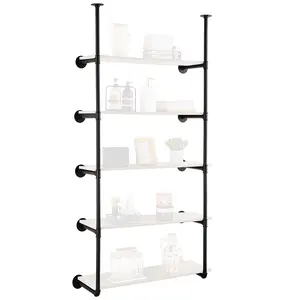 VEVOR Industrial Pipe Shelf, 5 Tier 2PCS, 9.84in Applicable Board Width Wall-Mount Floating Rustic Wood Shelves Bracket Bookshelf,Storage Holder for Kitchen Bedroom Bathroom, (Planks NOT Included)