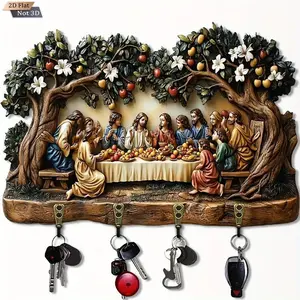 Wooden Multifunctional Key Holder with Four Metal Hooks, Wall-Mounted Organizer for Porch, Room, and Villa Decoration