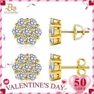Delzzad 18k Gold-Plated Flower Stud Earrings D Color VVS Synthetic Moissanite Stud Earrings Screw Back/Butterfly Back S925 Studs Birthday Anniversary Mother's Day Christmas Gifts for Men Women Studearrings