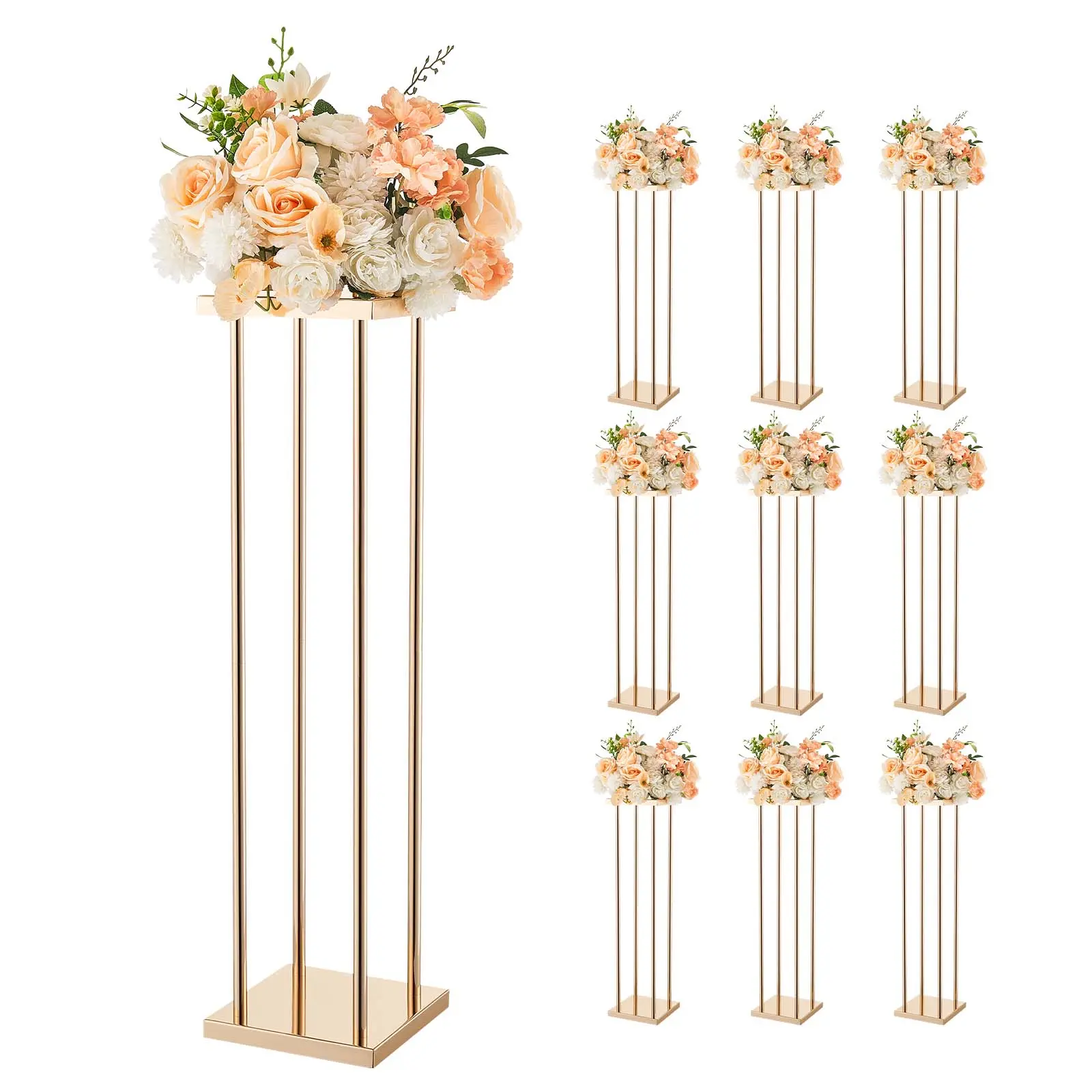 VEVOR Wedding Flower Stand, 10PCS 31.5-inch Column Flower Stand, Floral Stands with Metal Laminate, Cylindrical Cubic Floral Display Rack for Wedding, Party, Birthday, Home, Gold Centerpiece Stands#BacktoSchool