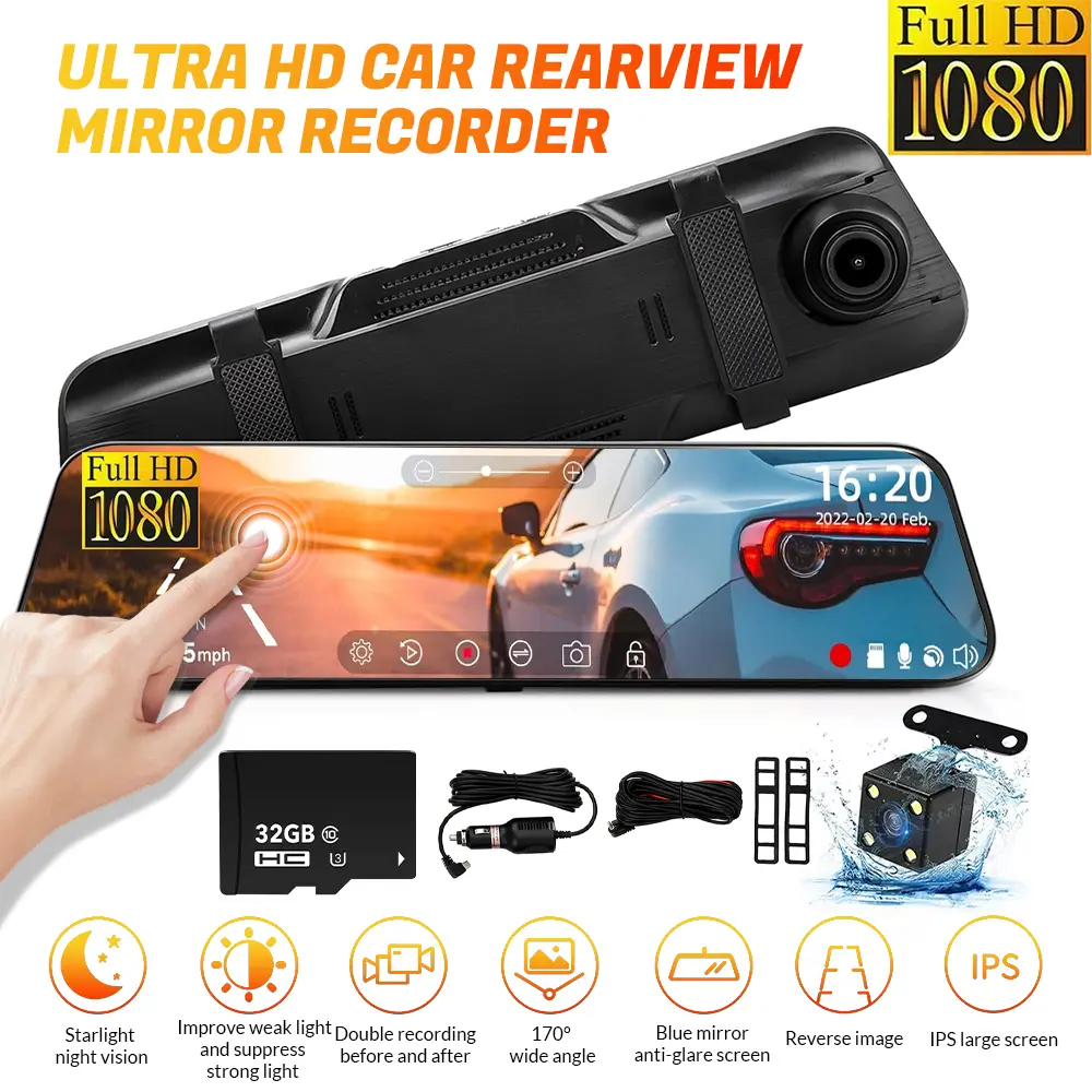 【SUMMER SALE】10 Inch Rearview Mirror Dash Camera, 1080P Full HD Front & Rear Dash Cam, Touch Screen Car Backup Camera with Night Vision, Parking Assistance