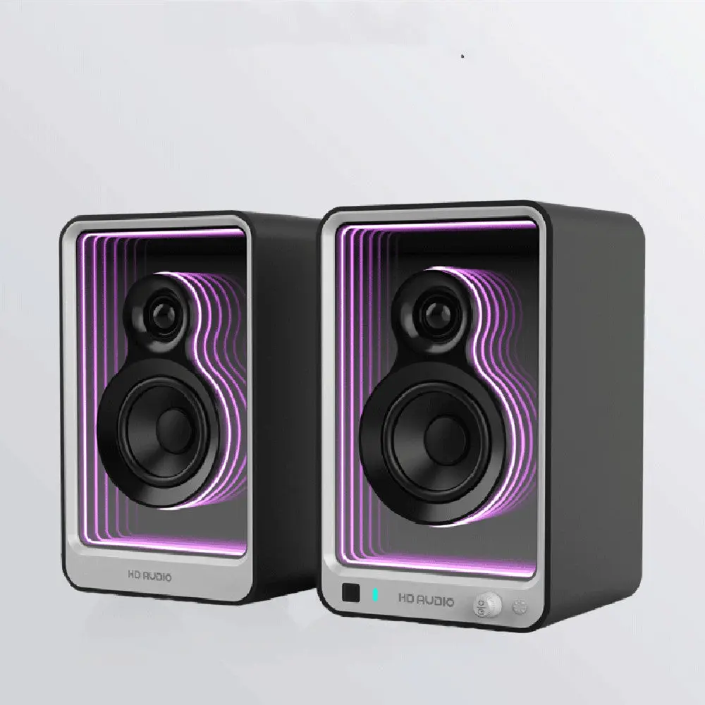 HIFI Bluetooth Monitor Speakers with Cable, Adapter, Remote, Multiple Connection Options, Cool Lighting for Computers and TVs