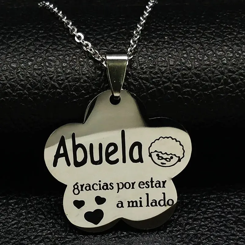 Spain Grandmother Stainless Steel Necklace for Women Grandma Mama Abuela Pendant Necklaces Jewelry Gift Collares Mujer N1227S01