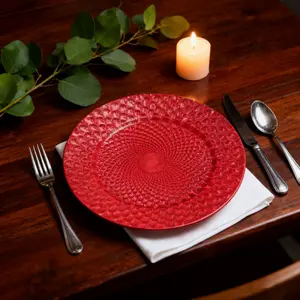 JIT 2pcs Red Charger Plates Bulk 13 Inch Plastic Wedding Chargers  Table arrangement  Dinner Party
