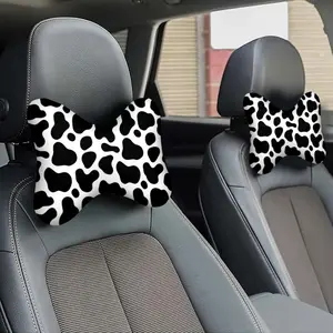 A black and white cow print car headrest, a neck and lumbar support integrated pillow, soft, fluffy, and breathable, suitable for all seasons, ideal for long drives, power naps, and various other scenarios, Breathable Neck Cushion