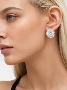 Women’s Silver Rhinestone Stud Earrings, Round Crystal Cluster Earrings, Sparkly Button Earrings for Wedding Party Daily Wear