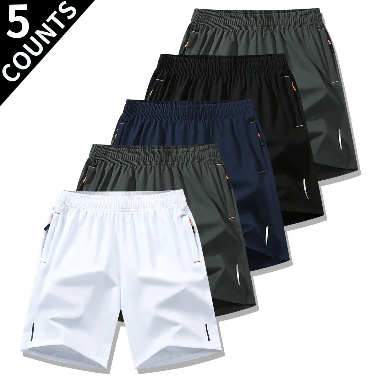 Men's Ultra-Lightweight Polyester Activewear Shorts - Soft Elastic, Breathable, Quick-Dry Thin Summer Fabric, Solid Beige, Textured Wrinkle-Resistant, Reflective Strips, Male Clothing Fitness Training Running Sporty Men's Shorts for Gym,summerwins
