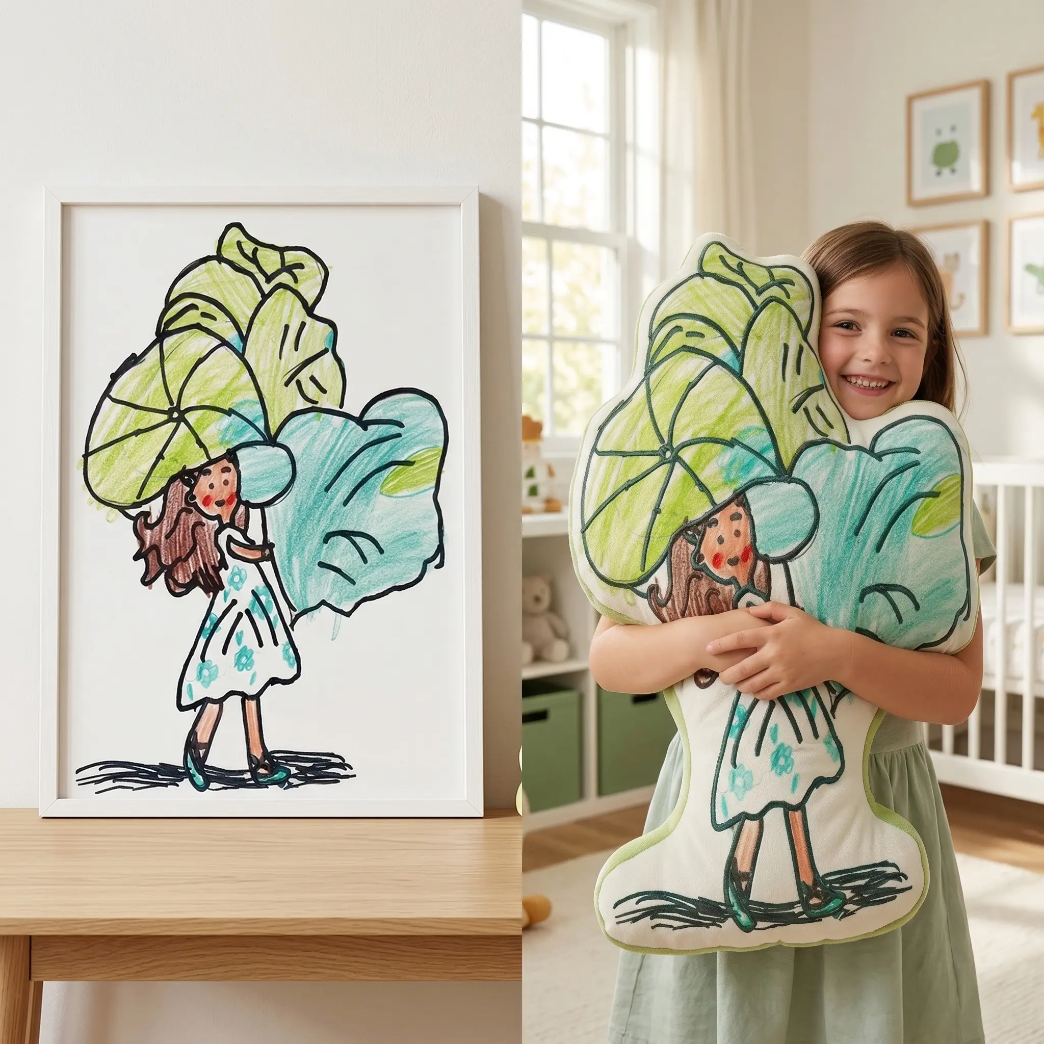 Handmade Custom Kids Drawing Square Cushion - Personalized Keepsake, Creative Decorative, Home Decorative, Durable Pillows, Unique Parent Gift for Birthday, Christmas, Creative Decorative Cushion