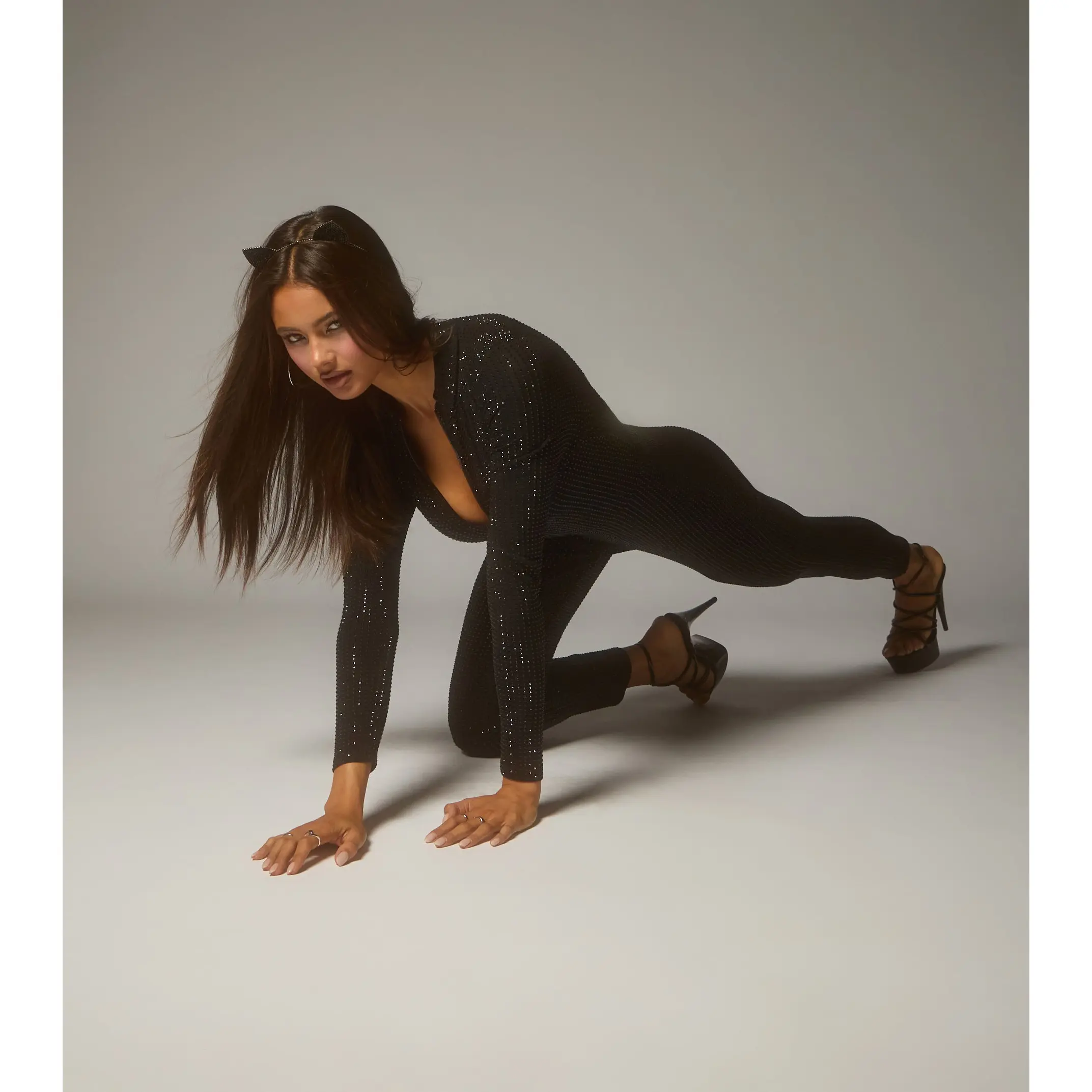 Shine On Rhinestone Zip-Up Jumpsuit