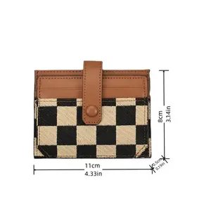 Women's Retro Checkered Wallet - Slim Multi-Card Holder with Clasp Closure, ID Window & Multiple Slots, Stylish Everyday Organizer