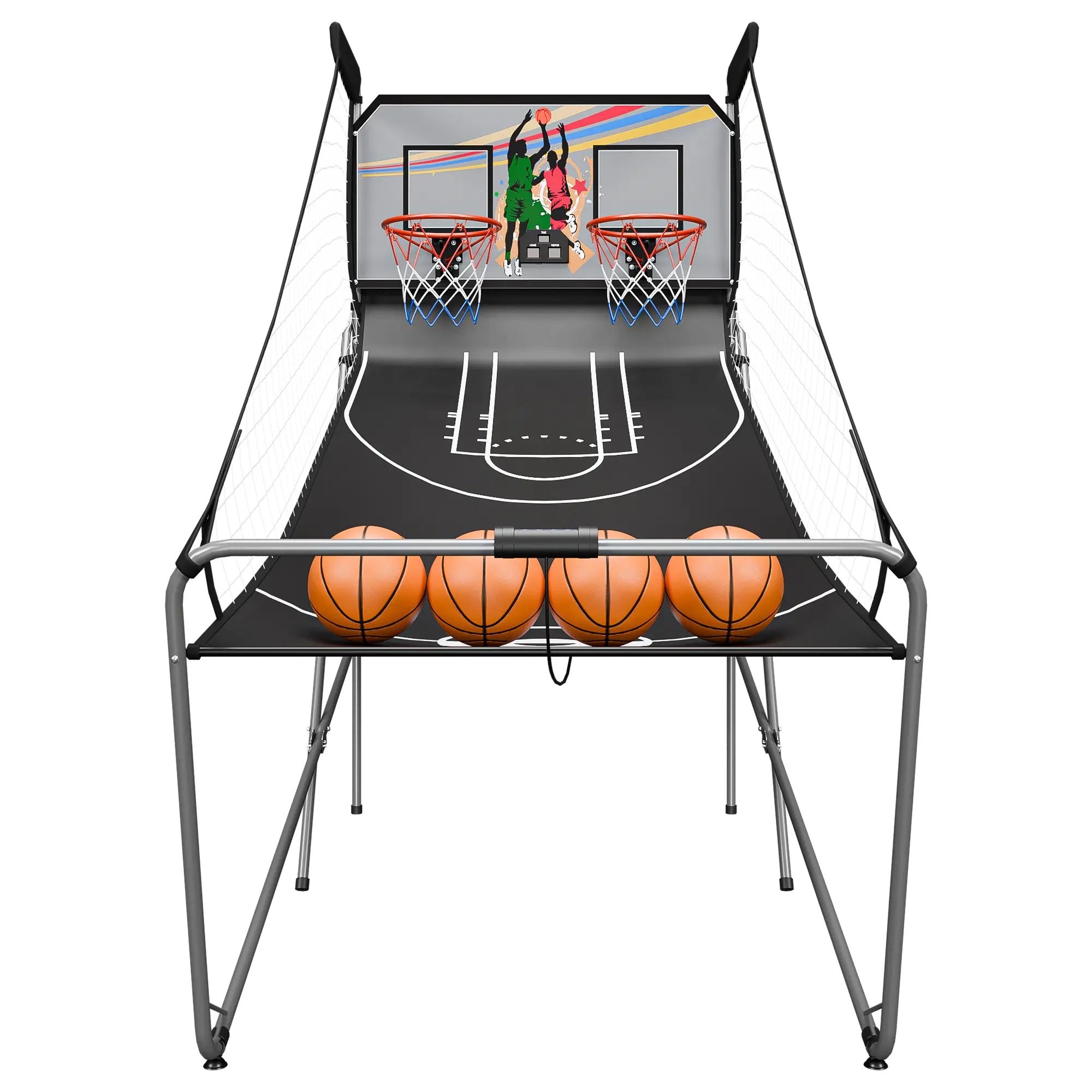 2-Player Foldable Double Hoop Arcade Basketball Game, Adjustable Design, 8 Competition Modes, LED Scoring System, 4 Basketballs for Sports & Outdoor Play (Toys & Hobbies Sports Toy)