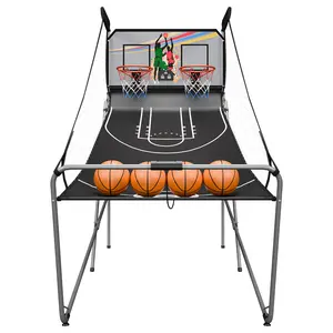 2-Player Foldable Double Hoop Arcade Basketball Game with Adjustable Design, 8 Competition Modes, LED Scoring System, and 4 Basketballs for Sports & Outdoor Play, Led Score,summerwins