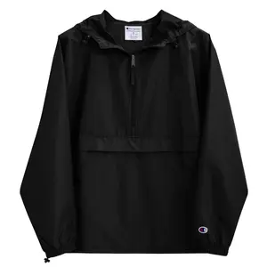 Unique Embroidered Champion Packable Jacket Menswear Pocket Coats Elastic Embroidery Hem Kangaroo Polyester