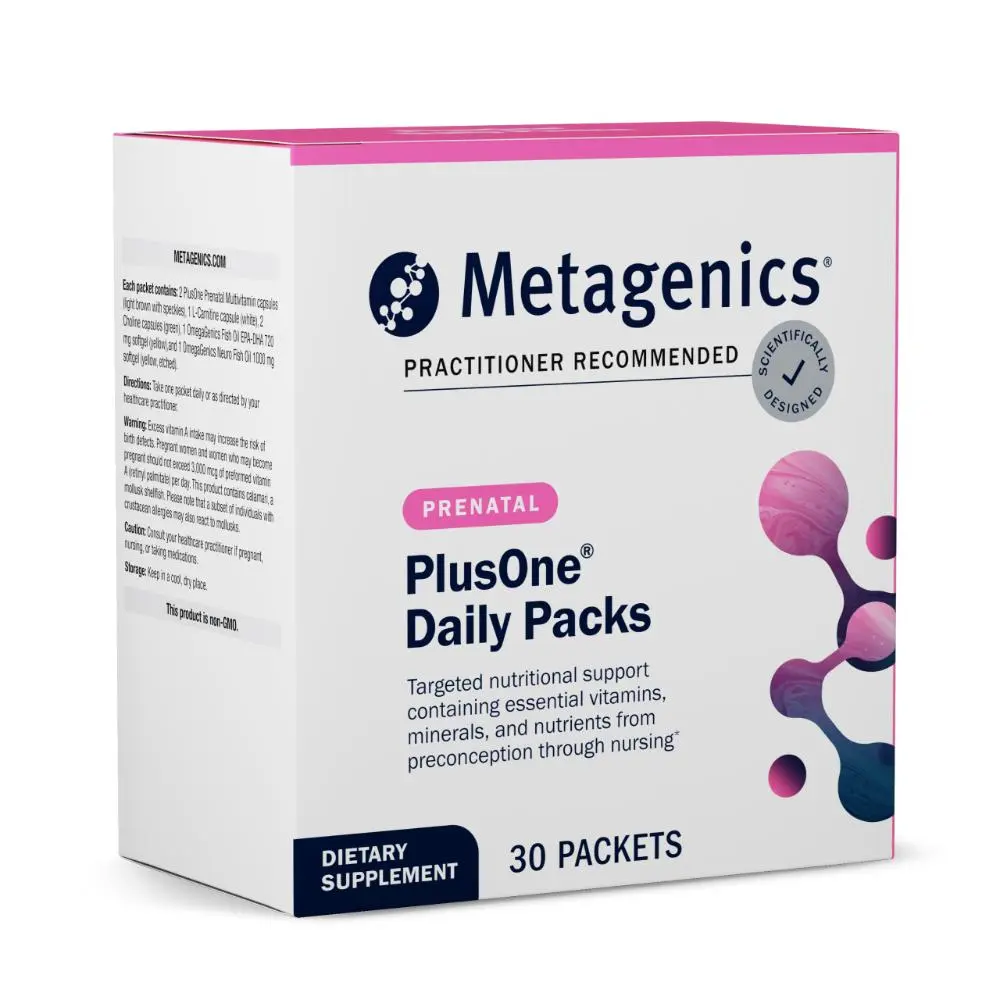 Metagenics PlusOne Daily Prenatal Packs - Prenatal, Pregnancy & Nursing Support - with Folate, Omega-3 DHA/EPA, Choline, Probiotics & Essential Nutrients - cGMP Certified - 30 Packets