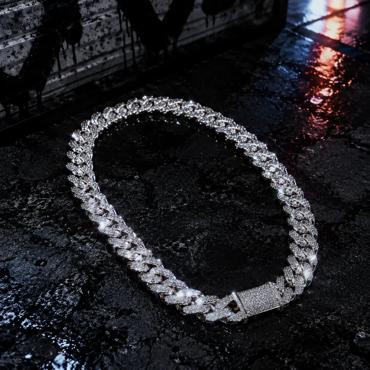 6029 Heavy Solid Iced Cuban Heavy Chain - Silver Metal Coating, Urban Hip Hop Costume Jewelry, Sparkly Full Stone Necklace for Party, Concert