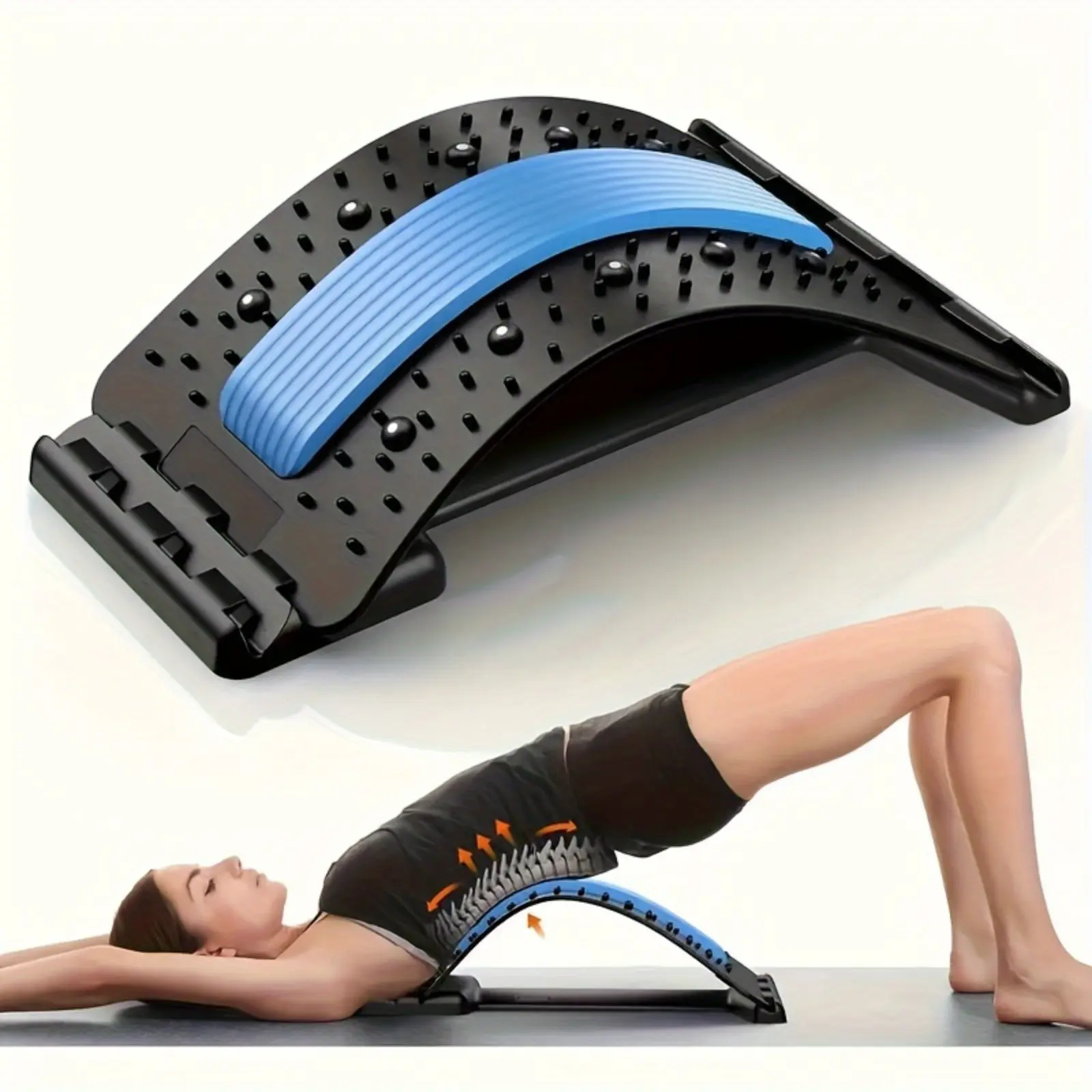 Lumbar Backboard, Bb Back Stretcher, Multi-Layer Biscuit, Upper And Lower Back Stretching And Relaxation Lumbar Support Spinal Board, with 3 Adjustable Settings, for Chair And Car, with Massager, Home Workout Equipment, Home Exercise Equipment