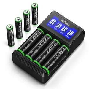 4-Slot Ni-MH Smart Battery Charger Set with 4-Pack AA 2100mAh and 4-Pack AAA 1100mAh Rechargeable Batteries - High Capacity Quick Charge Power Bundle for Toys, Remotes, and Household Devices