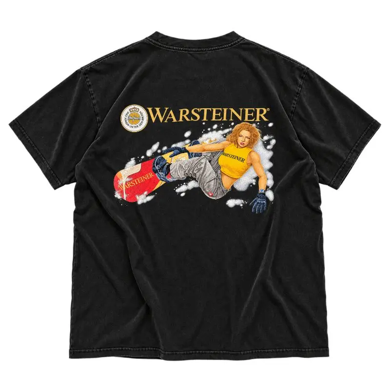 Vintage 00s Warsteiner Beer Snowboard Girl Promo TShirt, Y2K Alcohol Advertising Graphic Tee, Retro Winter Sports Streetwear, Collector Style Unisex Top