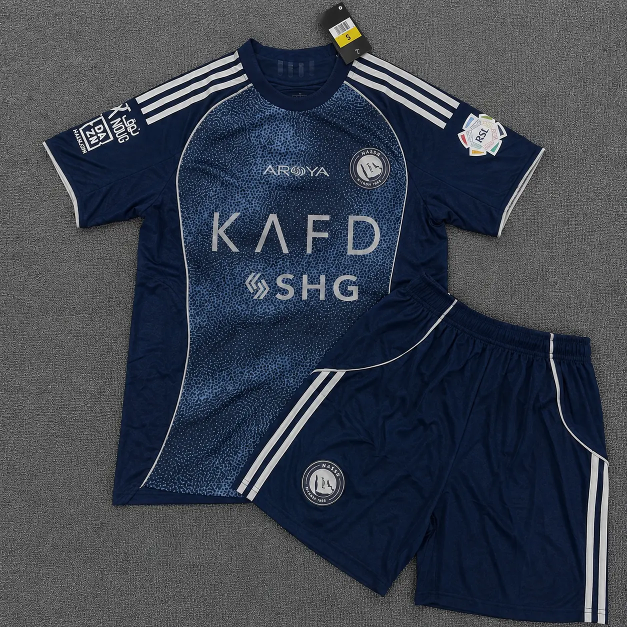 Navy Blue Soccer Uniform Set with White Stripes 2025-2026 for Fans