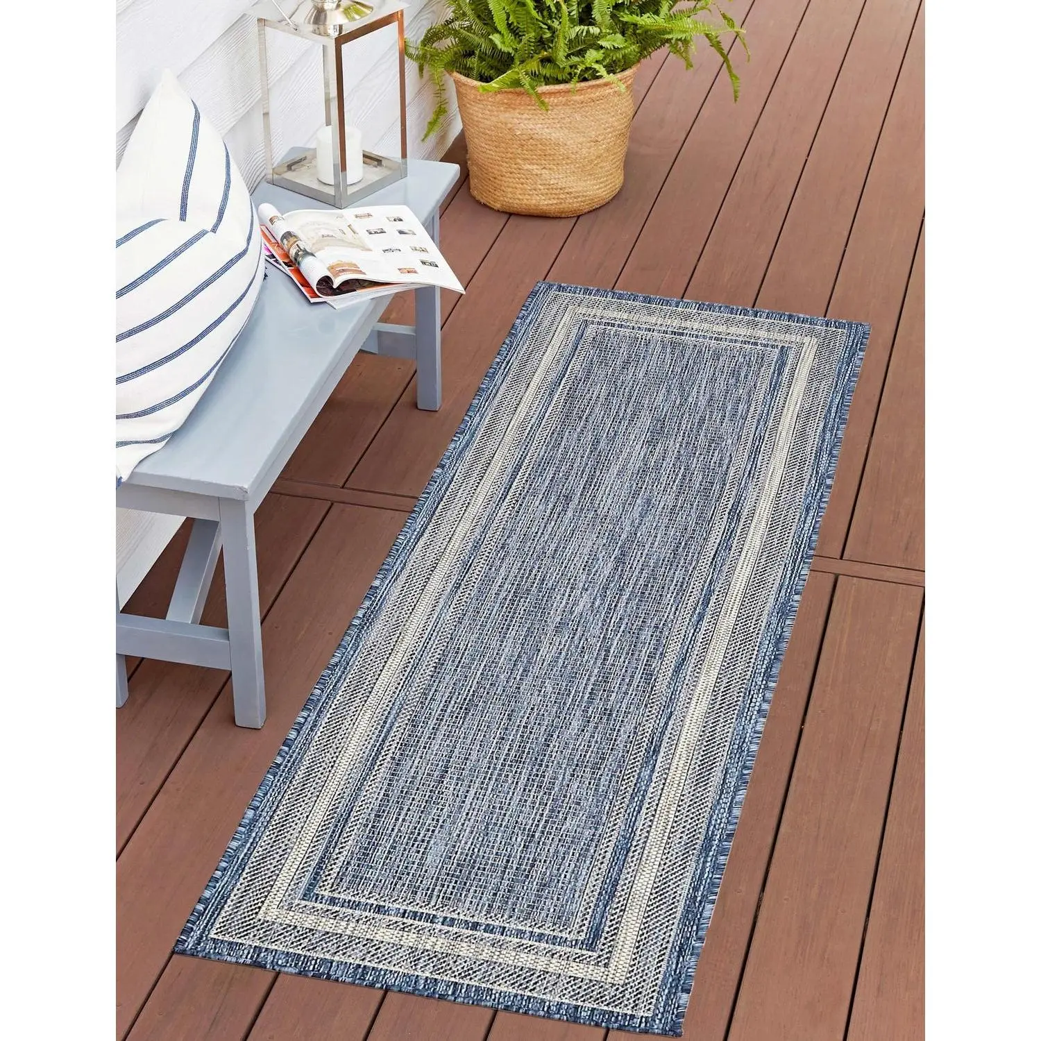 Blue Outdoor Border Rug