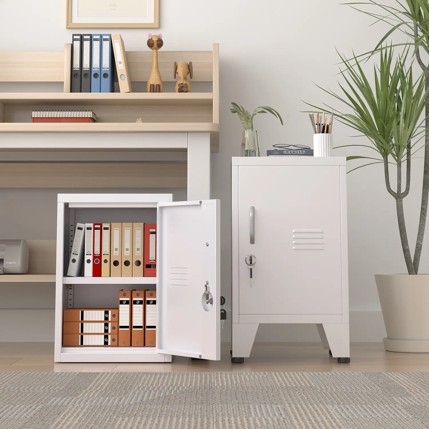 24 inch high metal storage cabinet with 1 adjustable shelf and lockable file storage cabinet, suitable for independent lockable small cabinets in bedrooms, living rooms, offices, and gyms