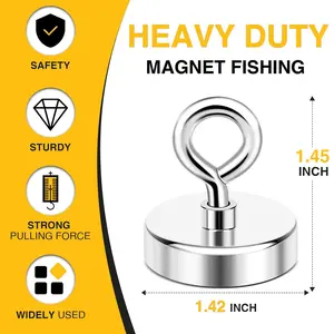 Neodymium Fishing Magnets, 150lbs Pulling Force Rare Earth Magnet with Countersunk Hole Eyebolt Diameter 1.42Inch (36mm) for Retrieving in River an Magnetic Fishing