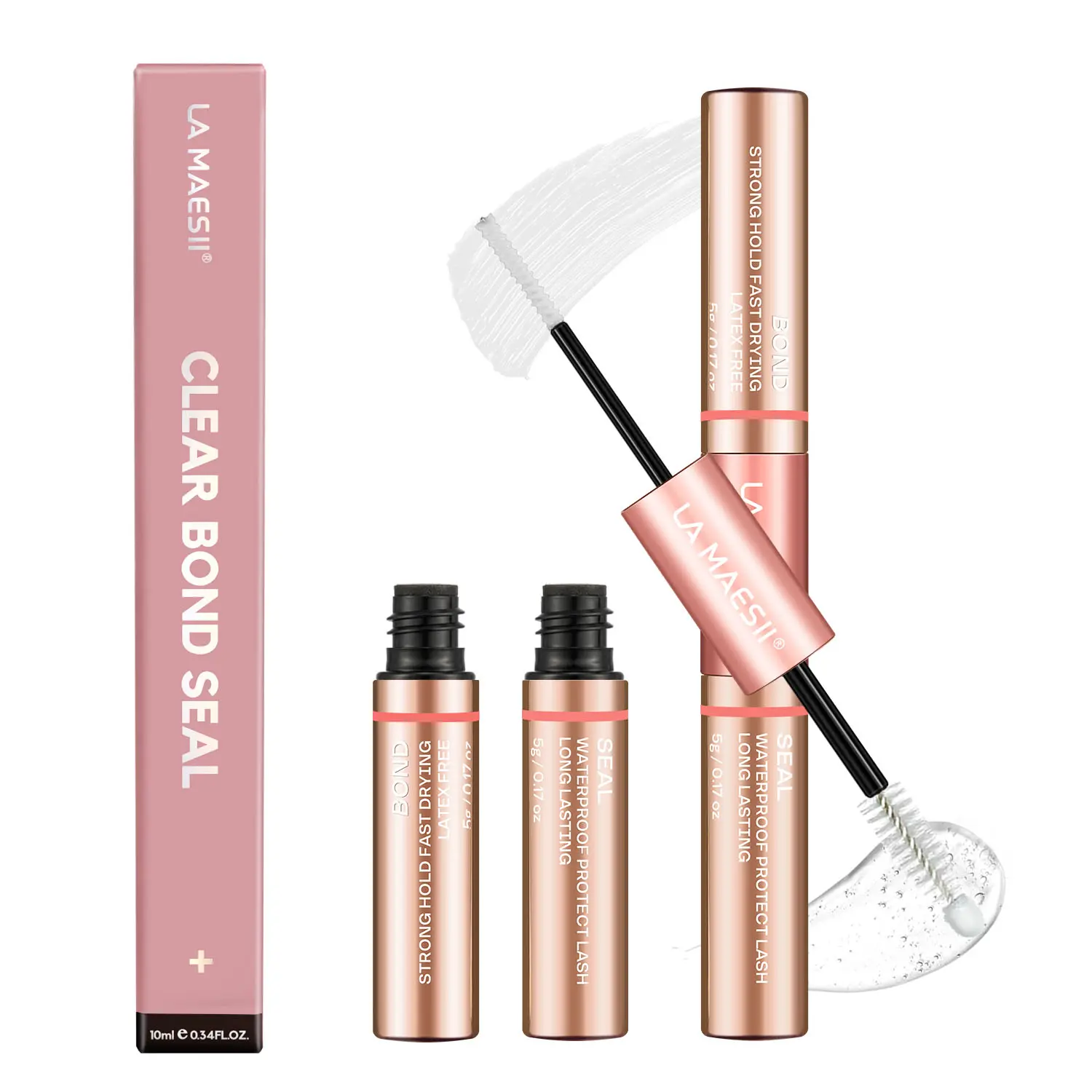 La Maesii Clear Lash Cluster Glue 10ml,Lash Bond and Seal Waterproof,Lash Glue for Eyelash Clusters 72 Hours Long-Lasting,Strong Hold Eyelash Cluster Glue Sensitive Eyes Latex-Free
