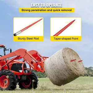 【Summervibes】VEVOR Pair Hay Spear 43" Bale Spear 3000 lbs Capacity, Bale Spike Quick Attach Square Hay Bale Spears 1 3/4", Red Coated Bale Forks, Bale Hay Spike with Hex Nut & Sleeve for Buckets Tractors Loaders