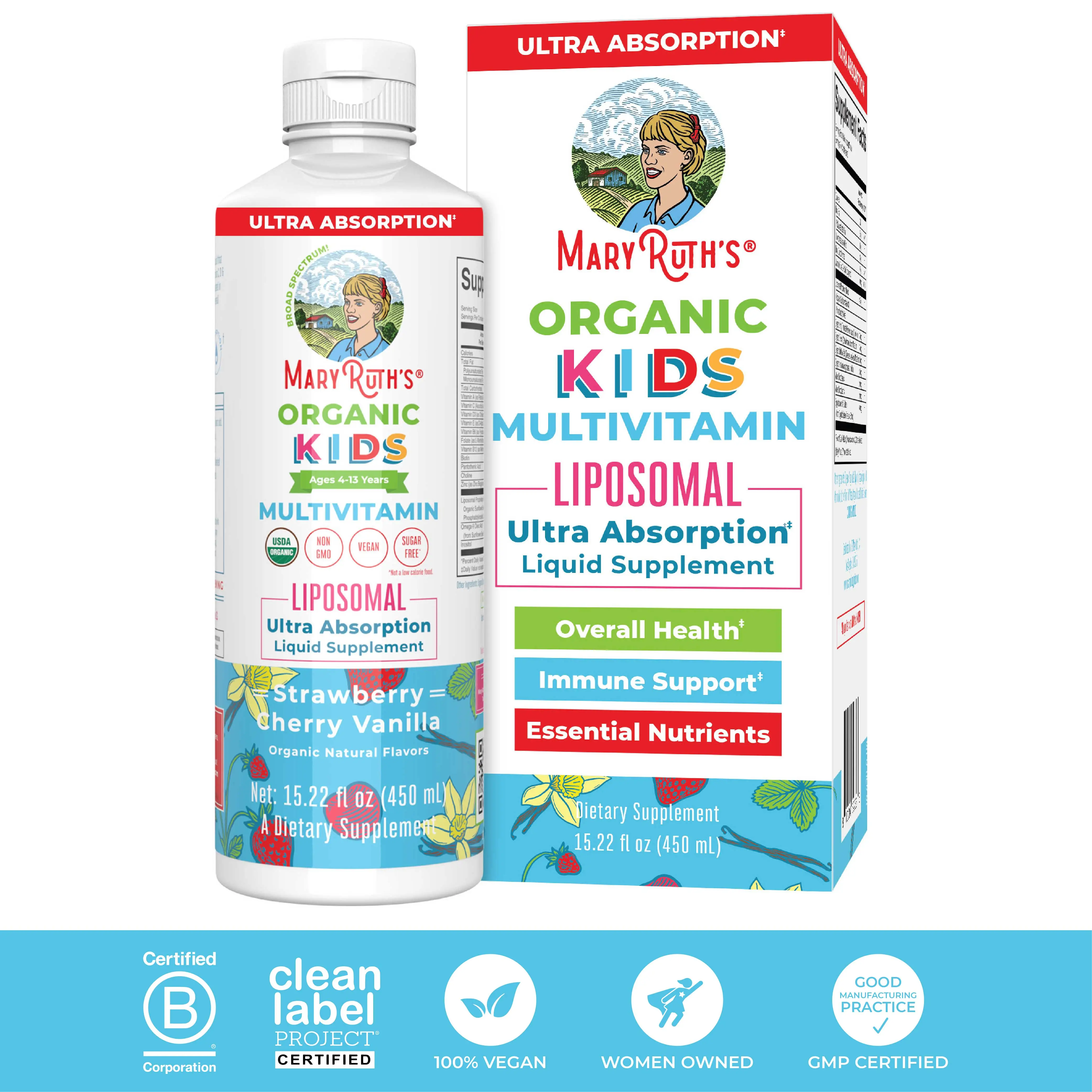 MaryRuth's USDA Organic Kids Multivitamin Liposomal - Sugar Free Liquid for Kids - Immune Support - Cognitive Health - Vegan - Non-GMO - 15.22 Oz
