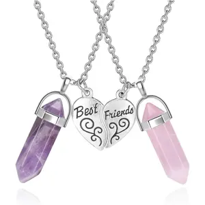 BFF Necklace for 2 - Matching Heart Best Friends Crystal Pendant Necklaces Friendship Jewelry Set For Women