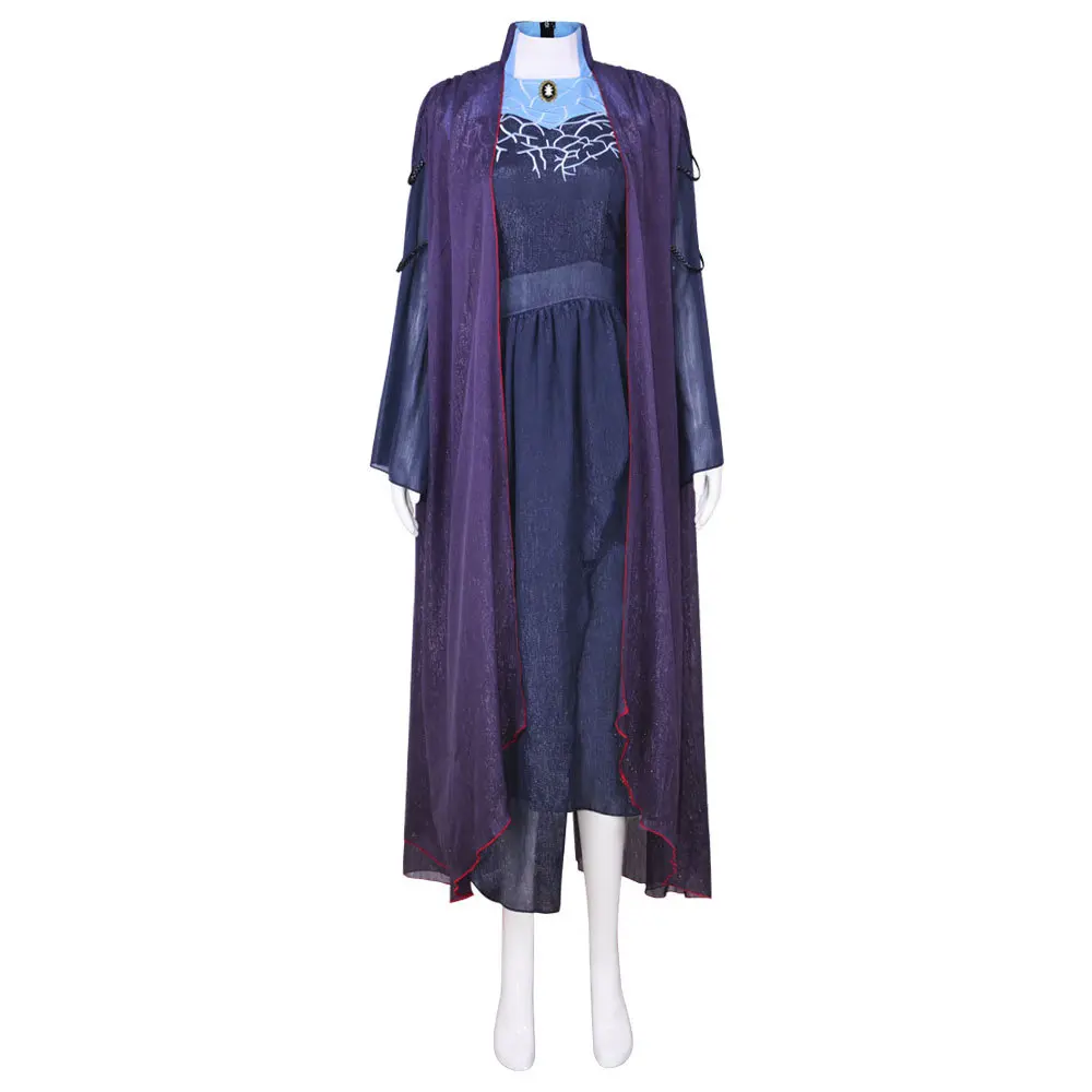 Agatha Harkness Witch Cosplay Costume Set Purple Shawl Blue Inner Dress for Comic Con Convention