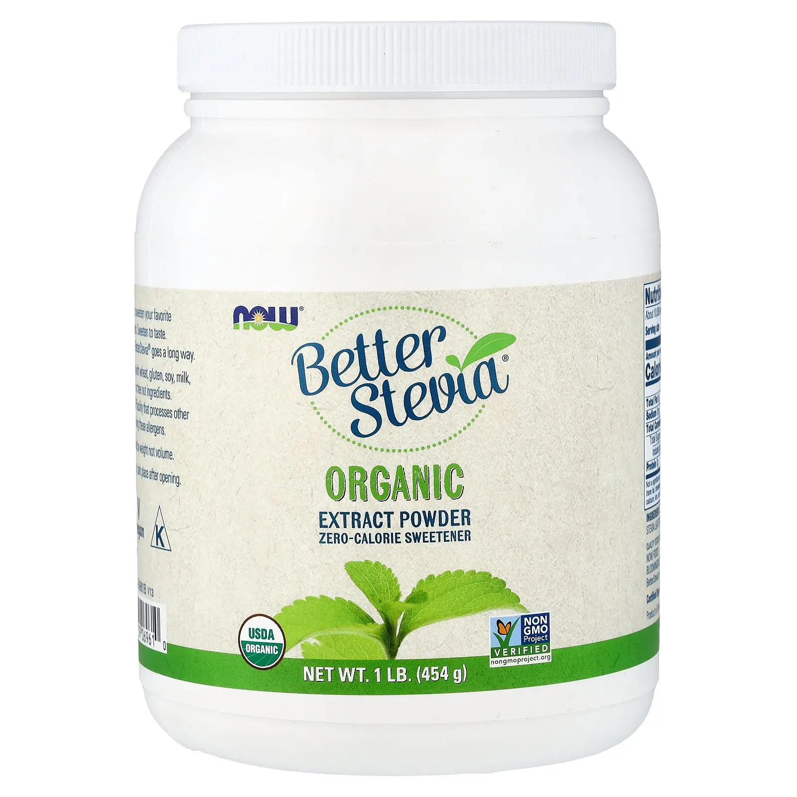 NOW Foods Better Stevia®, Zero-Calorie Sweetener, Organic Extract Powder, 1 lb (454 g)