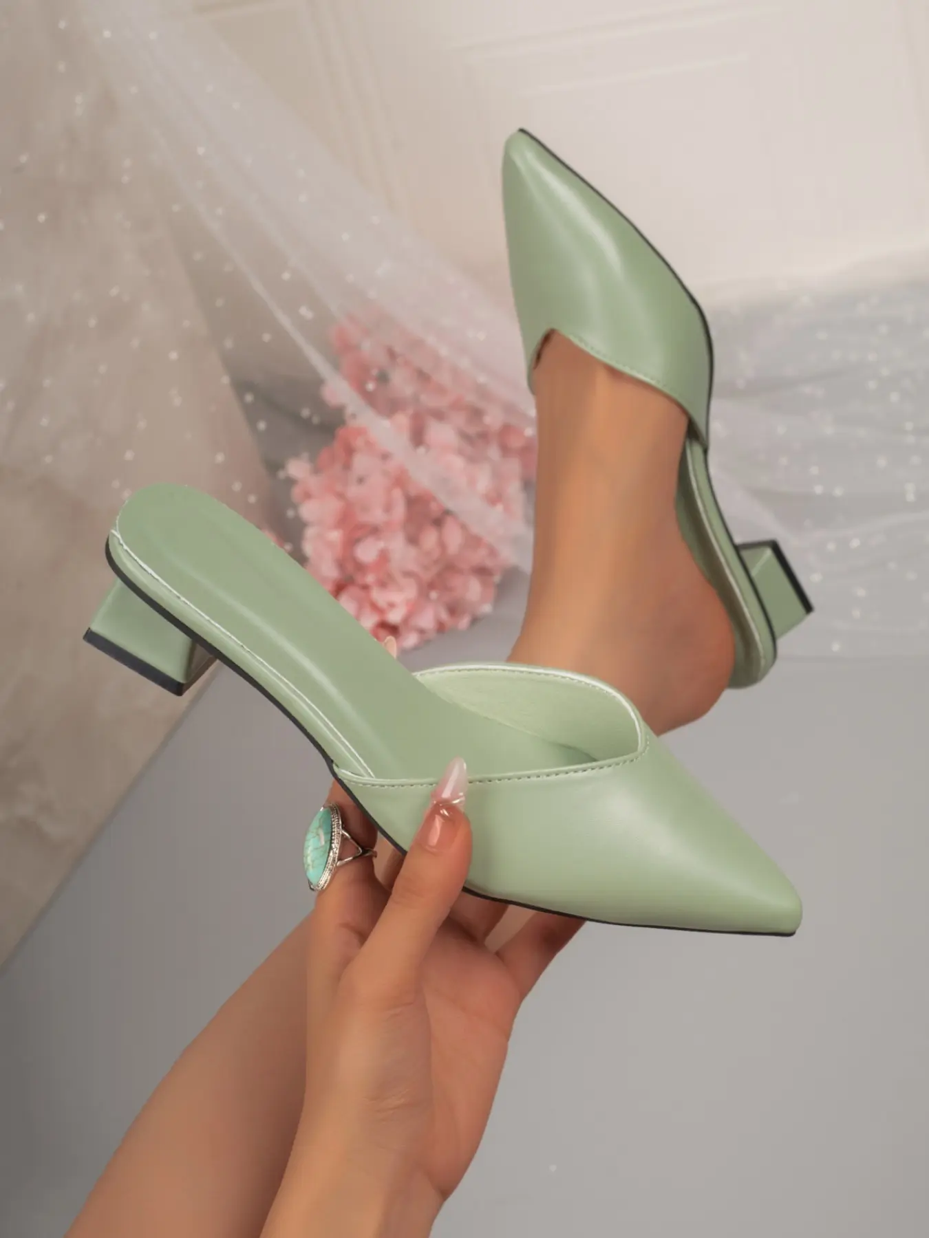 Women's Purple Leather Pointed Toe Block Heel Mule Slides - Slip-On Casual & Evening Footwear Block Heeled Mules #muleslides #purpleshoes #blockheels #tiktokshoefinds #leathershoes