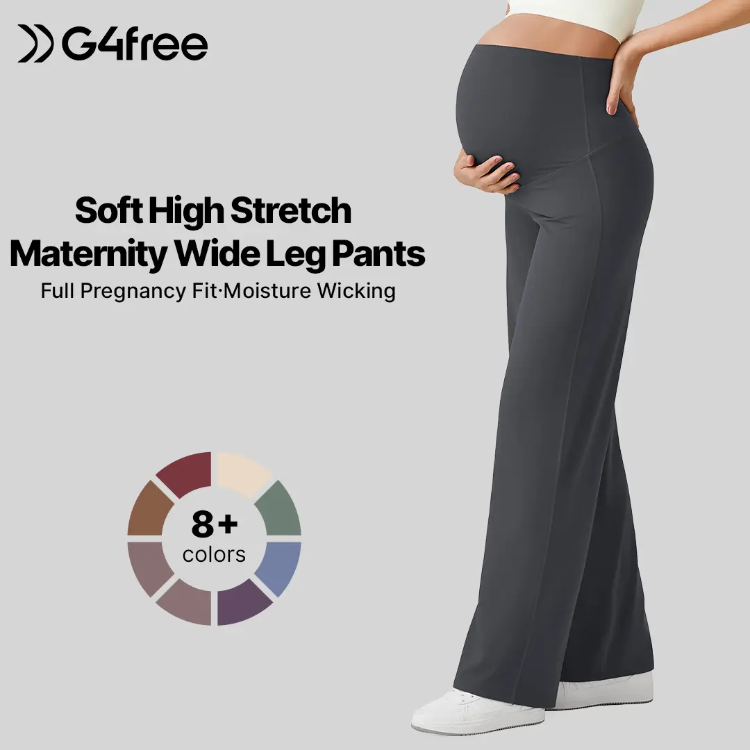 G4Free BareFeel Maternity Dress Yoga Pants Over The Belly Stretchy Work Slack Pregnancy Wide Leg Lounge Trousers