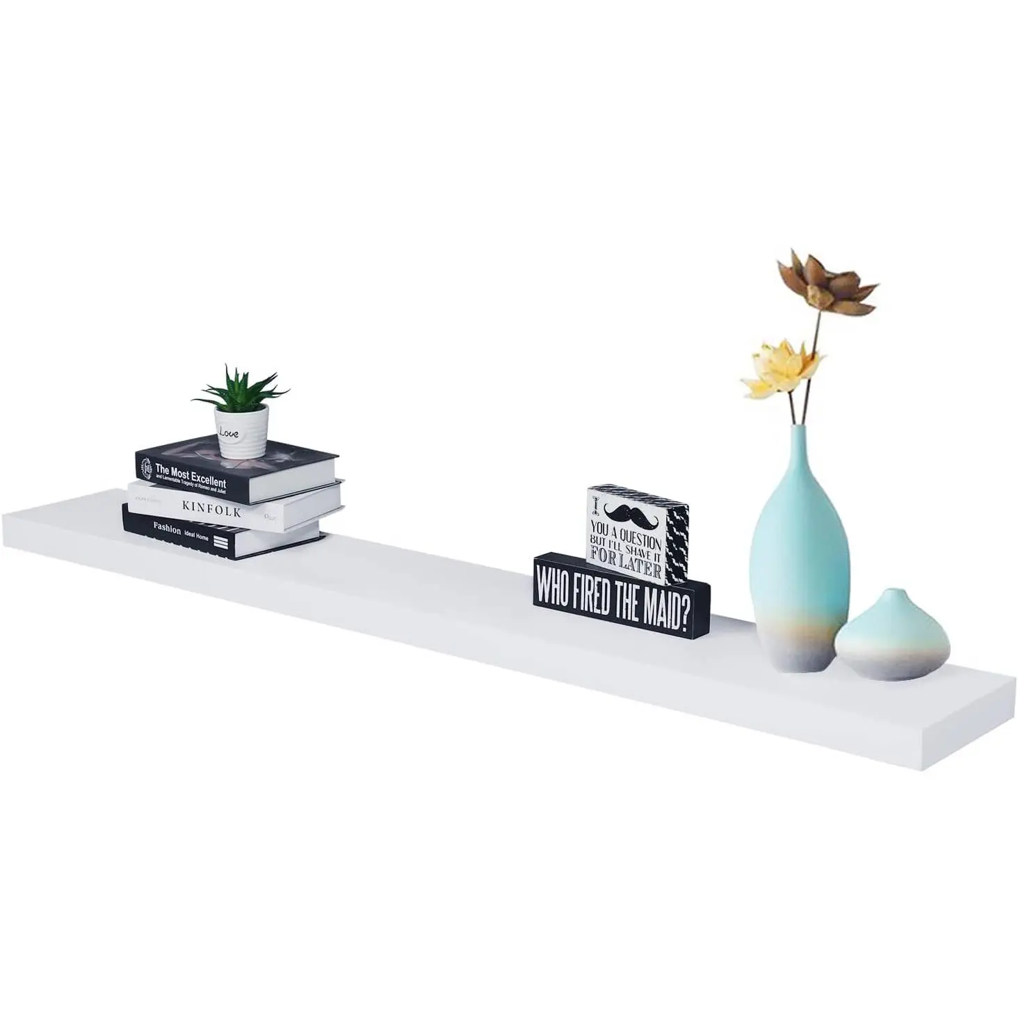 Mission Floating Shelf, Wall Mount Shelving,  Modern Display Shelves, Bookshelves,for Living Room Kitchen, Approx 60-inch Length by 2-inch High, White