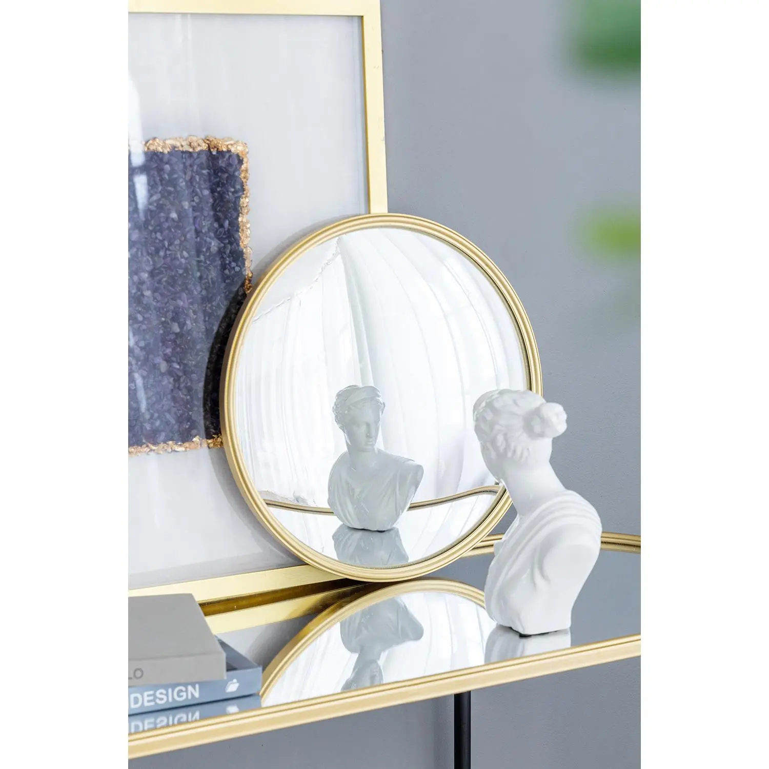 Gold Rim Convex Wall Mirror - 15x1.2x15 in 60% Iron Frame Metal Hanging, Convex Shape Panoramic View Wall Decor for Living Room, Bedroom Vanity, Room Decor, Wall Hanging