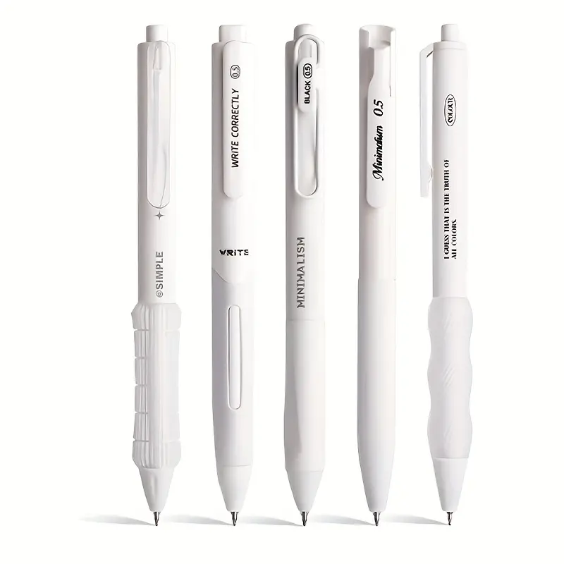 5 simple and stylish gel pen set, solid color, 0.5mm fine tip, retractable, quick drying, Quick Dry Pens, gel pen, suitable for writing, diary, school and Office Stationery Supplies, Minimalist Press Pen