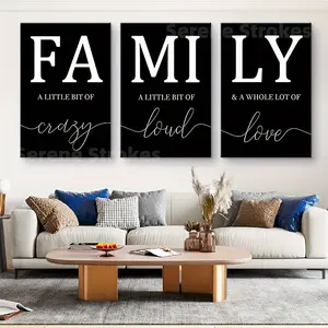 3pcs Family Quote Canvas Wall Art Set - "Family" Definition with Heartwarming Phrases, Black & White, Framed & Ready to Hang - Ideal for Living Room, Bedroom, Office Decor - Chic Gift for Home Warmings, 2D, Perfect for Room Decor