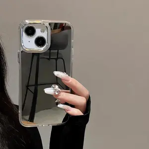 Compatible with iPhone 15 Cute Glossy Mirror Back Case,Clear and Anti-Scratch,Senior Shockproof Protection for iPhone 15 Case for Women Girls