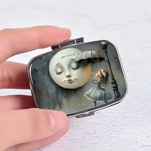 Vintage Whimsical Girl Kissing Moon Pill Case, Healthcare Portable Plastic Double Compartment Organiser, Cute Travel Pill Box for Women