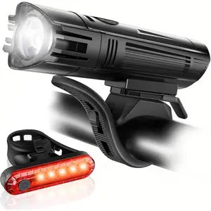 Ultra Bright USB Rechargeable Bike Light Set, Powerful Bicycle Front Headlight and Back Taillight, 4 Light Modes, Easy to Install for Men Women Kids Road Mountain Cycling Black