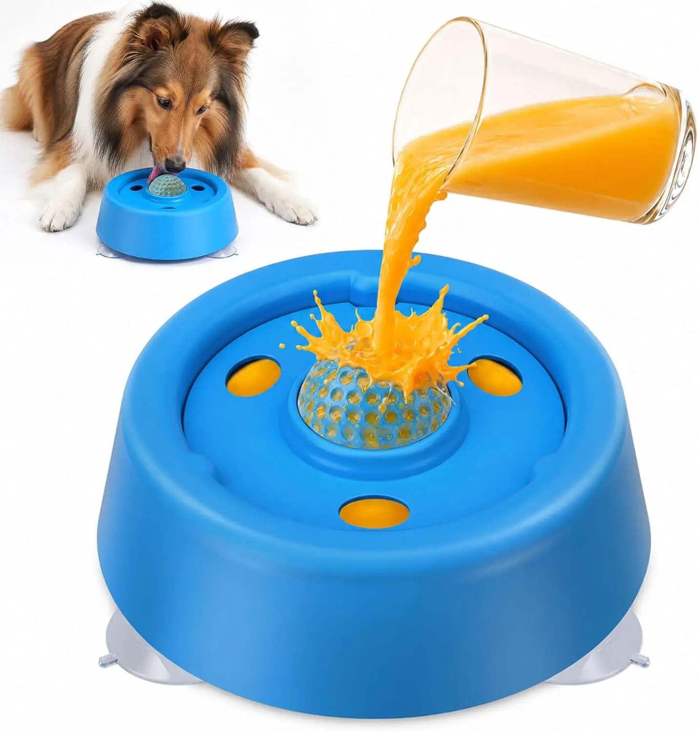 2 Pack Slow Feeder Dog Bowls for Liquid Treats Broth Yogurt, 250ML Dog Lick Bowl with Rolling Ball, Bottom has three suction cup to prevent sliding.Non-Slip Dog Feeding Bowl Pup Licking Bowl for Small Medium Large Dogs,baby gifts