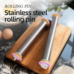 Adjustable Stainless Steel Rolling Pin with Scale, 14/17 Inch Thickness Adjustable Dough Roller, Home Baking Tool for Flour Press