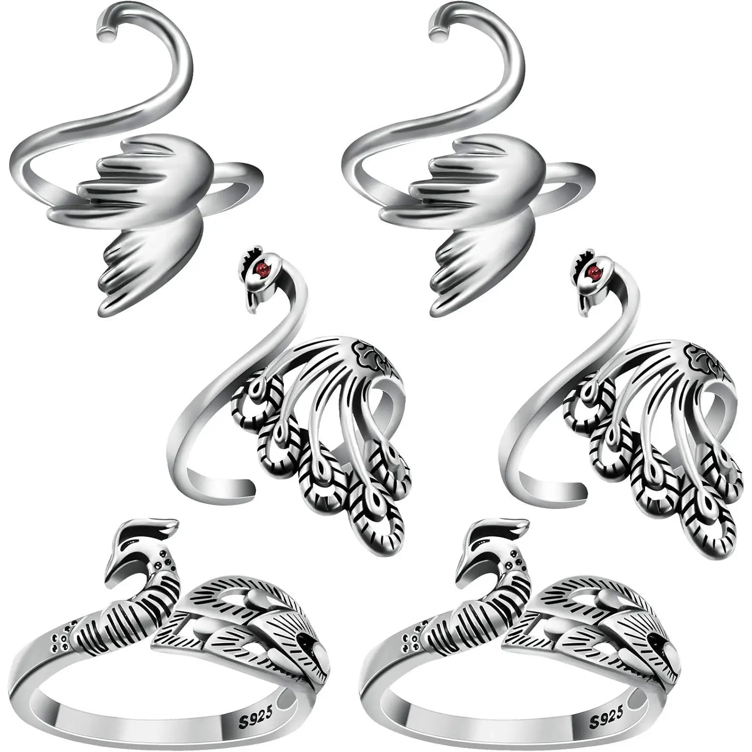 Crochet Tension Rings 6 Count for Finger Adjustable Peacock Design Yarn Holder Knitting Tools with 3 Styles for Quilting Sewing & DIY Hand Knitting