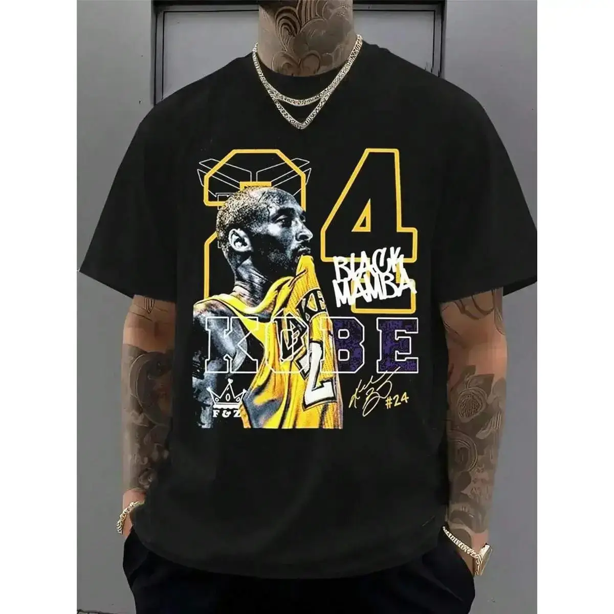 |   Kob.E Bryant |   Artistic Lakers Basketball Print Classic T-Shirt |   Popular Classic Apparel For Kobe Fans |   100%25 Cotton Loose Fit Printed Crew Neck Unisex Short-Sleeve T-Shirt |   European And American Fashion Brand Printed Base Layer Shirt, Cr
